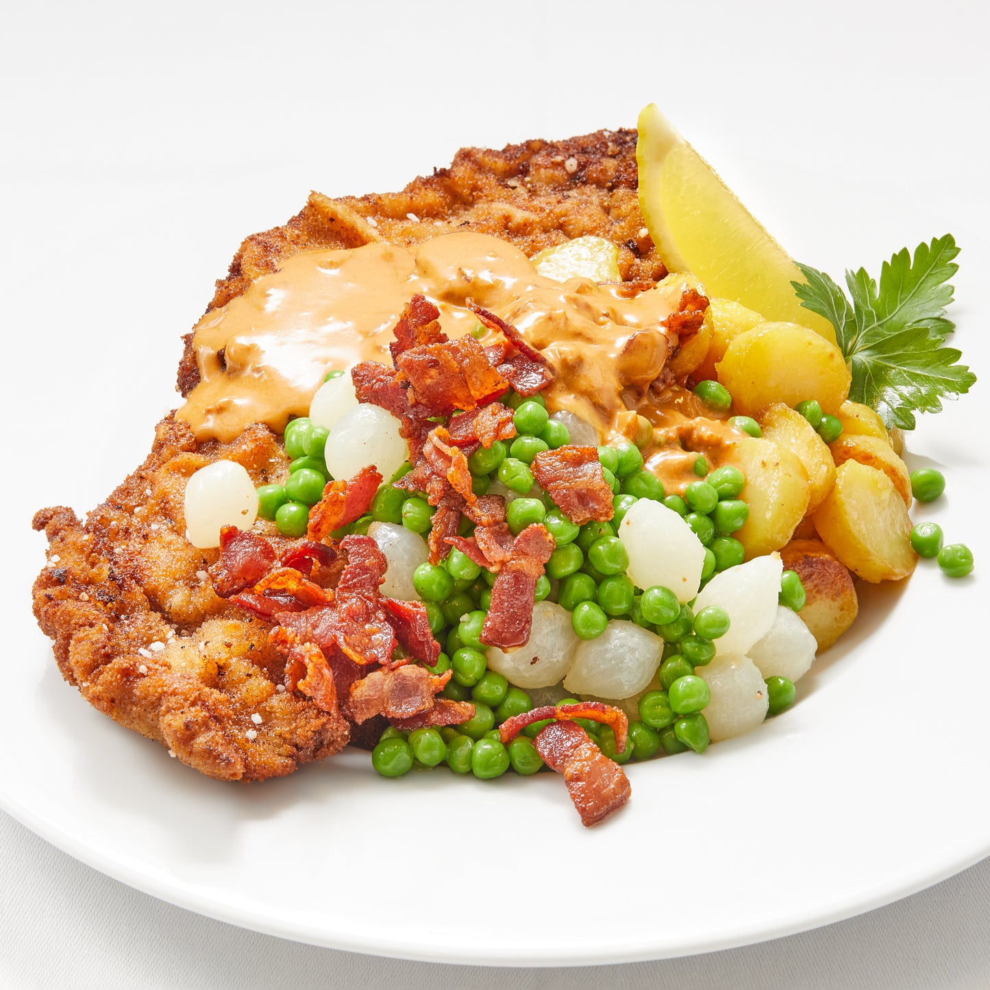 Jægerschnitzel af kalveinderlår